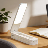 Lampa de Birou Elindor® Alba cu LED Integrat, Incarcare USB si cu Acumulator, 3 Moduri Lumina Camera Rece/Cald, Comanda prin Buton, Veioza Pliabila cu Brat Reglabil, Compacta si Portabila, pentru Birou, Dormitor, Hol, Living, 21 × 42 × 5 cm