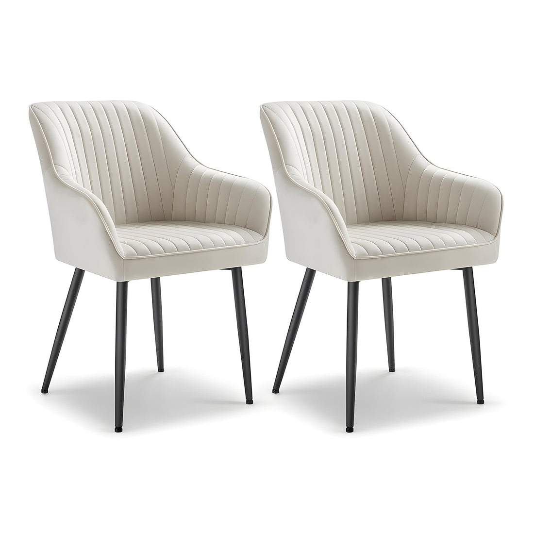 Set 2 Scaune Elindor® Ergonomice, Design Contemporan, Scaun cu Spatar si cu Manere, din Catifea cu Picioare Metalice Negre, Potrivite pentru Living, Bucatarie, Birou, Dormitor, Latime Sezut 49 cm, 55.5 x 43 x 83 cm, Bej Deschis