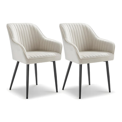Set 2 Scaune Elindor® Ergonomice, Design Contemporan, Scaun cu Spatar si cu Manere, din Catifea cu Picioare Metalice Negre, Potrivite pentru Living, Bucatarie, Birou, Dormitor, Latime Sezut 49 cm, 55.5 x 43 x 83 cm, Bej Deschis