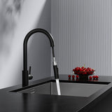 Baterie Chiuveta Neagra Elindor®, Robinet de Apa pentru Bucatarie, Jet Reglabil, Modern cu Pipa Flexibila, Cap Dus Extractabil cu Doua Functii, Monocomanda, Rotativ 360°, Otel Inoxidabil, Finisaj Mat