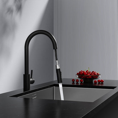 Baterie Chiuveta Neagra Elindor®, Robinet de Apa pentru Bucatarie, Jet Reglabil, Modern cu Pipa Flexibila, Cap Dus Extractabil cu Doua Functii, Monocomanda, Rotativ 360°, Otel Inoxidabil, Finisaj Mat