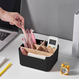 Cutie de Depozitare Elindor® din Bambus, cu 5 Compartimente Detasabile, Organizator de Birou, Potrivit si pentru Baie, Living, Bucatarie, pentru Creioane, Hartii, Rechizite, Pixuri, Suport Multufunctional, 18 x 14.8 x 10 cm, Negru