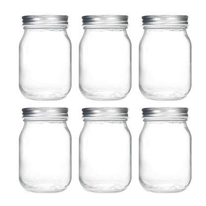 Set 6 Borcane din Sticla Elindor® cu Capac Ermetic, Borcan 500 ml Ideal pentru Miere, Dulceata, Condimente, Cafea, Zahar si pentru Fermentare Muraturi, Capace Metalice, Recipient Depozitare in Bucatarie, Transparent