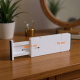 Set 5 Separatoare Extensibile Elindor® din Plastic pentru Sertar, Organizare Bucatarie, Birou, Dormitor, Baie, Organizatoare si Separatoare Sertare, Organizator Spatii Depozitare, Ajustabil si Extensibil de la 28 cm la 48 cm, Transparent