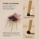 Set 2 Scaune Elindor® Ergonomice, Design Contemporan, Scaun cu Spatar si cu Manere, din Catifea cu Picioare Metalice Aurii, Potrivite pentru Living, Bucatarie, Birou, Dormitor, Latime Sezut 49 cm, 55.5 x 43 x 83 cm, Roz