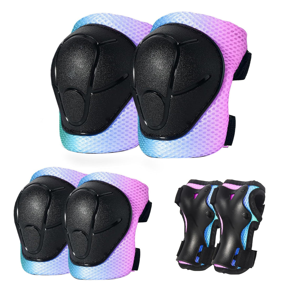 Set de Protectie Elindor® Genunchiere, Cotiere, Aparatori Incheietura, Marimea S, pentru Copii, Potrivit pentru Sport, Ciclism, Role, Trotineta, SkateBoard, Aparatorare Bicicleta, Mansete cu Arici, Echipament Sport Reglabil, Multicolor