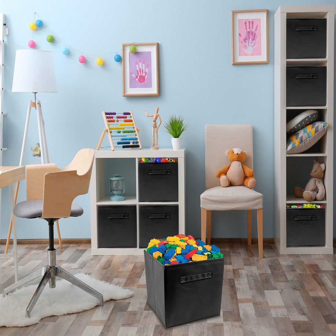 Set 6 Cutii Depozitare Elindor® Pliabile, Tip Sertar, Organizator pentru Dormitor Studentesc, Organizatoare pentru Dulap, Cutie Organizare, Cos Multifunctional, Separator Haine, Paturi, Jucarii, Pentru Dormitor, Living, 26.5 x 26.5 x 28 cm, Negru