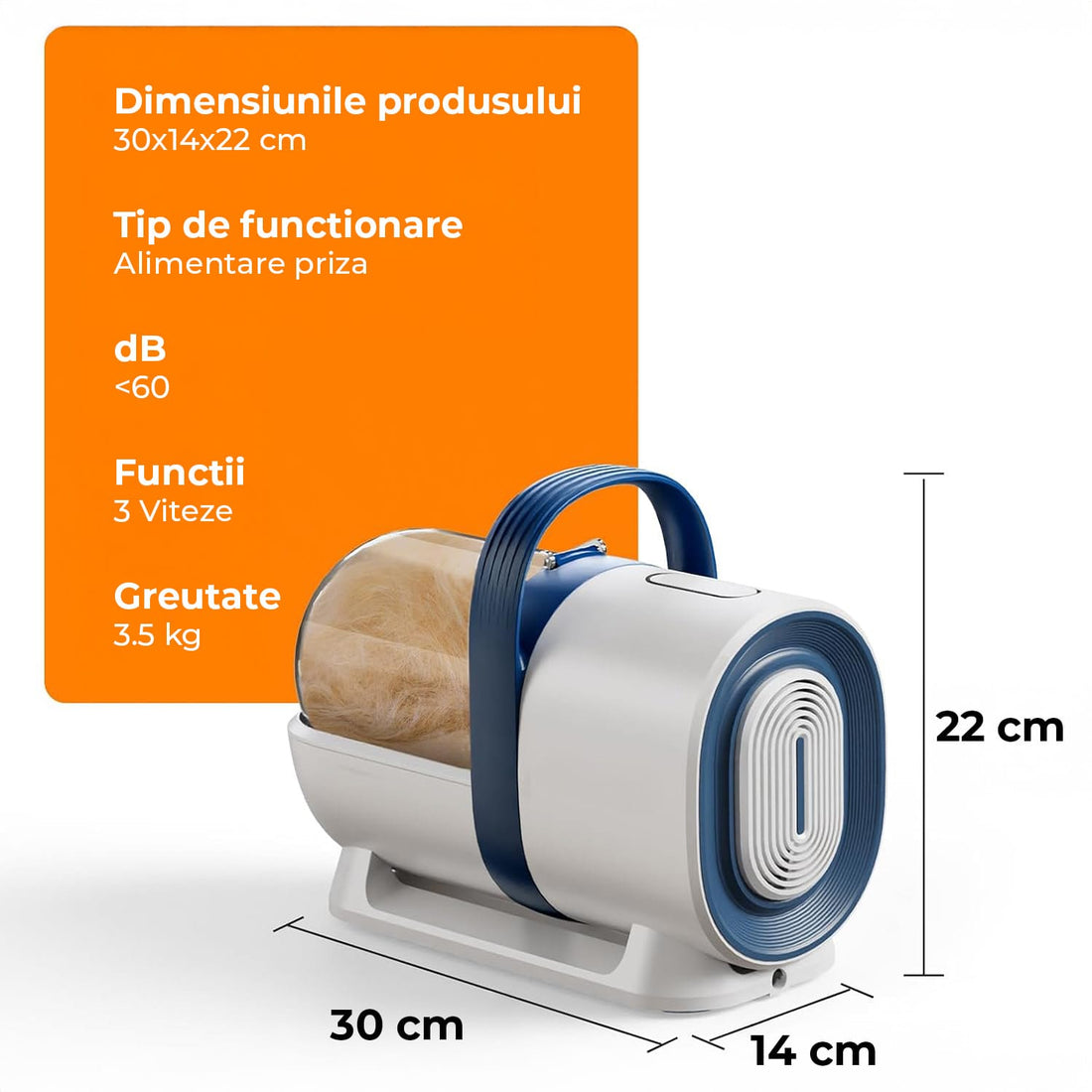 Trimmer și Aspirator Elindor® pentru Blana Animalelor, Alb/Albastru