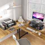 Suport Birou Elindor® pentru Monitor sau Laptop, Organizator Universal, Multifunctional, Antiderapant, Spatiu Lateral Pixuri, Sertar Glisant, pentru Masa, Ideala la Munca sau Acasa, 40 x 24 x 16 cm, Negru