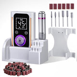 Freza Portabila Unghii Elindor® 45000 RPM, Pila Electrica Profesionala, Manichiura si Pedichiura, Cu Fir, Lampa LED, Ecran LCD, Accesorii Incluse, Capete Diverse, Slefuire Cuticule, Alb