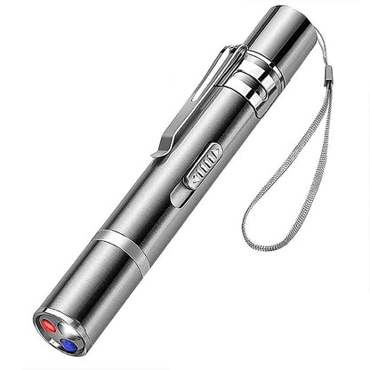 Jucarie Interactiva Elindor® pentru Pisici si Caini, Laser Pointer Reincarcabil USB, 7 Moduri Ajustabile, Lanterna LED, Otel Inoxidabil, Argintiu
