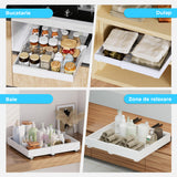 Organizator Multifunctional Elindor® Tip Sertar, cu Adeziv, Suport Metalic Dulap sub Blat Chiuveta, Inaltime Reglabila, 2x Sertar Glisant Organizare pentru Bucatarie, Baie, Camara, Bar, Raft cu Sertare Depozitare Detergenti, Parfumuri, 32-53x42x8 cm, Alb