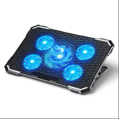 Cooler Laptop Gaming RGB Elindor® Suport cu Unghi Reglabil 6-12 cm, Dimensiuni Compatabile 12-17.3 Inch, 5 Ventilatoare Puternice si Silentioase 15dB cu Viteza Ajustabila, 2 Porturi USB, pentru Birou, Calatorii, 41,6 x 28,5 x 2,8 cm, Negru