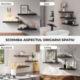 Set 3 Rafturi Elindor® Negre, Raft Suspendat de Depozitare, Mobila Bucatarie, Dormitor, Baie sau Birou, Etajera Practica cu Design Aerisit, Usor de Asamblat, Perfecta pentru Organizare Carti, Vesela, Condimente, Polita Produse Diverse, 40 x 17 x 1.5 cm