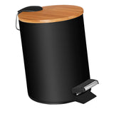 Cos de Gunoi Bucatarie Elindor® cu Pedala, cu Capac din Bambus, Capacitate 3L, Galeata Detasabila, Maner Transport, Multifunctional, Ideal in Bucatarie, Baie, Birou, Camara, Living, Dormitor, Potrivit pentru Colectare Selectiva, Negru