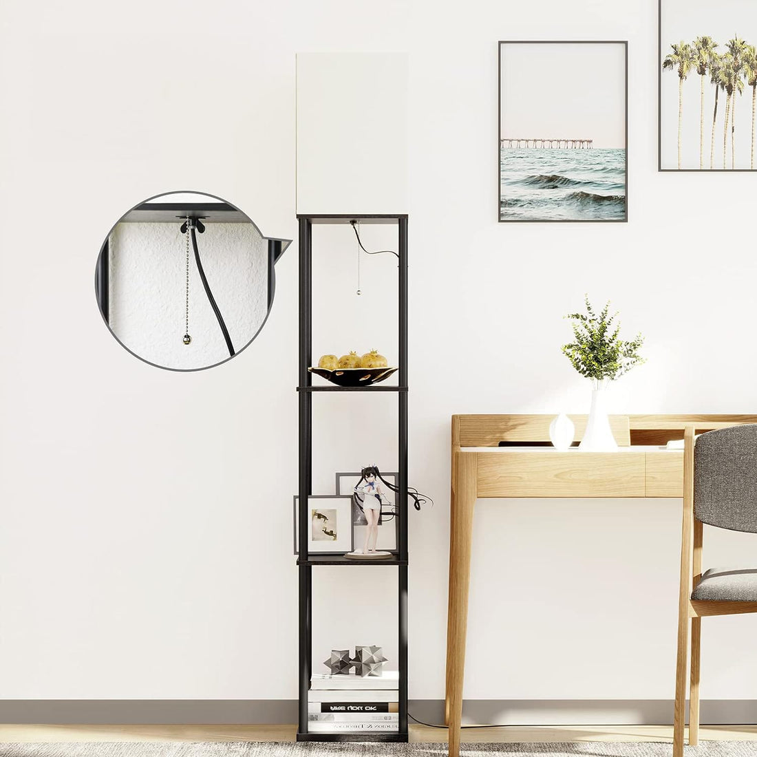 Lampa Podea Elindor® cu Rafturi și Lumina Reglabilă, Neagră