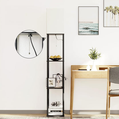 Lampa Podea Elindor® cu Rafturi și Lumina Reglabilă, Neagră