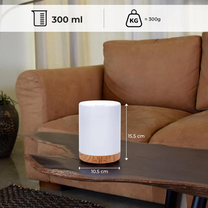 Difuzor de Ulei Esential Elindor® Aromaterapie, Umidificator de Aer, Aparat cu Rezervor 300ml, Capac Opac, Oprire Automata, Ultrasonic, 7 Moduri Lumina Ambientala, 25 dB, Aria de Acoperire 25 m², Alb