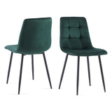 Set 2 Scaune Elindor® Ergonomice, Design Contemporan, Scaun cu Spatar si fara Manere, din Catifea cu Picioare Metalice Negre, Potrivite pentru Living, Bucatarie, Birou, Dormitor, Latime Sezut 44 cm, 87 cm Inaltime Totala, Verde Smarald