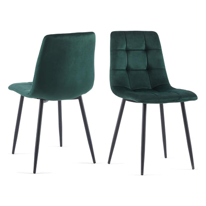 Set 2 Scaune Elindor® Ergonomice, Design Contemporan, Scaun cu Spatar si fara Manere, din Catifea cu Picioare Metalice Negre, Potrivite pentru Living, Bucatarie, Birou, Dormitor, Latime Sezut 44 cm, 87 cm Inaltime Totala, Verde Smarald