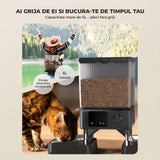 Hranitor Automat Elindor® 5L pentru Pisici si Caini, cu 2 Castroane din Inox, Control prin Aplicatie, WiFi 2.4G/5G, Functie Inregistrare Vocala, Usor de Utilizat, Negru