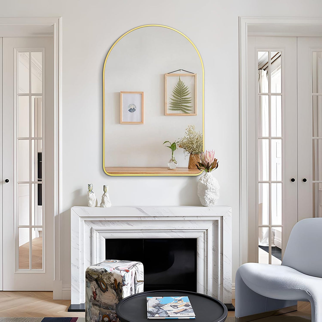 Oglinda de Perete Elindor® Arcuita 55x75 cm, Reflexie HD, Rama Aurie