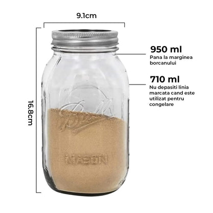 Set 2 Borcane Sticla Elindor®, Capace Metalice Etanse, 950 ml, Transparent