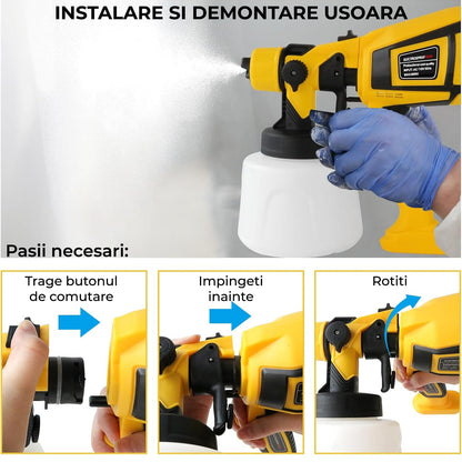 Pulverizator Vopsea Elindor®, Electric, 800W, Rezervor 900ml, 3 Duze, Galben