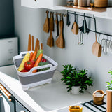 Lighean Pliabil Elindor® cu Dop de Scurgere, din Plastic Dur, Mare, Cos Rufe pentru Baie, Cadita pentru Animale de Companie, Ideal pentru Camping / Rulota, Baza Antialunecare, 30.5×31.5×20 cm, Gri / Alb