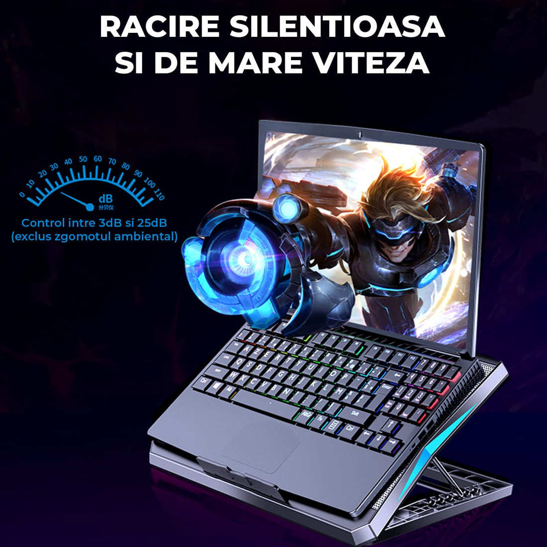 Cooler Laptop 6 Ventilatoare Elindor®, Reglabil pe Inaltime, Compatibil 17 Inch, Negru