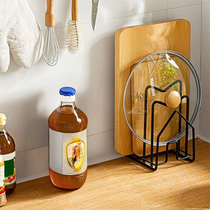 Suport Tocatoare Metalic Elindor® Organizator Compact si Elegant pentru Bucatarie, Baza Antiderapanta, Ideal pentru Tocatoare, Capace Oale si Tigai, Ustensile Bucatarie, Carti, 12.5 × 14.5 × 21.5 cm, Negru