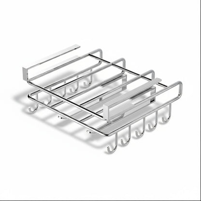 Suport de Perete Elindor® pentru Ustensile de Bucatarie, cu 10 Carlige, Sistem de Prindere prin Agatare, fara Gauri, Depozitare Diversa si Multipla, Suport Metalic, Accesorii Organizare, Economisire Spatiu, Organizator de 26 x 25  x 13 cm, Argintiu