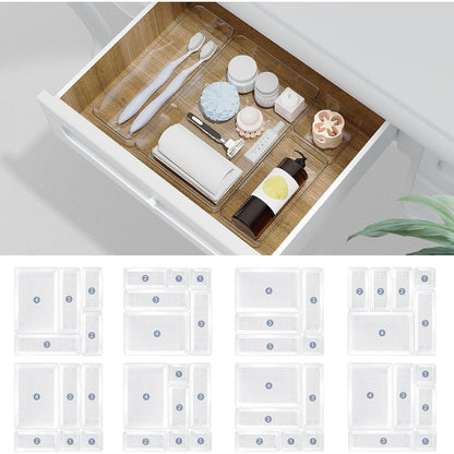 Set 12 Cutii Depozitare Elindor® Organizator pentru Bucatarie si Baie, 4 Marimi, Organizatoare Dulap si Sertare, Cutie pentru Sertar, Frigider, Camara, Baie, Bar, Birou, Cos Multifunctional, Separator Fructe, Legume, Creme, Parfumuri, Plastic Acrilic