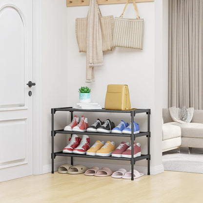 Organizator pentru Pantofi Elindor® Pantofar cu 3 Nivele Mari, Fara Gauri, Suport Metalic pentru Papuci, Dulap Hol, Dormitor, Economisire Spatiu, Depozitare Incaltaminte, 30 × 70 × 47 cm, Negru