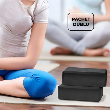Set 2 Blocuri Premium de Yoga Elindor® Caramizi cu Suprafata Antiderapanta pentru Sport, din Spuma Densa si Durabila, Ideale pentru Meditatie, Mobilitate, Stabilitate si Echilibru, 22.9x15.2x10 cm, Negre