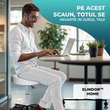 Scaun Rotativ Elindor® cu Roti, Ergonomic, fara Spatar si Manere, Design Compact, Tapitat cu Burete Moale, cu Picior Metalic, Potrivite pentru Living, Bucatarie, Birou, Dormitor, Inaltime Ajustabila, 49 x 49 x 46-60 cm, Alb