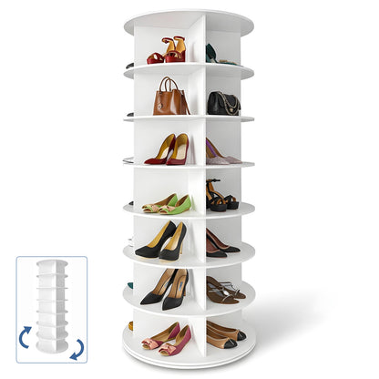 Organizator pentru Pantofi Elindor® Pantofar cu 4x 7 Nivele, Rotativ 360°, Suport pentru Papuci, Dulap Hol, Dormitor, Economisire Spatiu, Depozitare Incaltaminte, 59×59×160 cm, Alb
