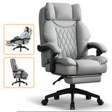 Scaun de Birou Elindor® Ergonomic, Design Contemporan, Scaun cu Spatar si Manere, din Piele PU cu Suport pentru Picioare si Roti, Latime Sezut 58 cm, Inaltime intre 110-118 cm, Gri