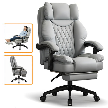 Scaun de Birou Elindor® Ergonomic, Design Contemporan, Scaun cu Spatar si Manere, din Piele PU cu Suport pentru Picioare si Roti, Latime Sezut 58 cm, Inaltime intre 110-118 cm, Gri