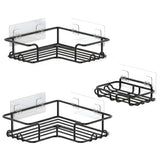Set 3 Rafturi de Dus Elindor® Polita cu Adeziv, Etajera de Baie pentru Colt, Raft cu Carlige, Suport Prosop si Sapun, din Inox, Organizator Baie sau Etajere Depozitare in Bucatarie, Accesorii, 23 x 8.3 x 23 cm, Negru