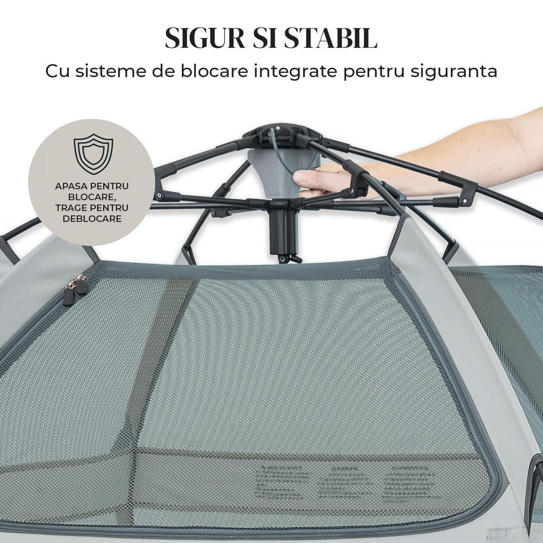 Tarc de Joaca pentru Bebelusi si Copii Elindor® Tip Cort, Spatiul Sigur de Joaca, Plasa de Protectie UV, Include Usa cu Fermoar, Materiale Eco-Friendly și Non-Toxice, Varsta 1-5 ani, 150 x 150 x 122 cm, Gri