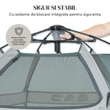 Tarc de Joaca pentru Bebelusi si Copii Elindor® Tip Cort, Spatiul Sigur de Joaca, Plasa de Protectie UV, Include Usa cu Fermoar, Materiale Eco-Friendly și Non-Toxice, Varsta 1-5 ani, 150 x 150 x 122 cm, Gri