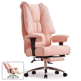 Scaun de Birou Elindor® Ergonomic, Design Contemporan, Scaun cu Spatar si Manere, din Piele PU cu Suport pentru Picioare si Roti, Latime Sezut 58 cm, Inaltime intre 48-56 cm, Roz