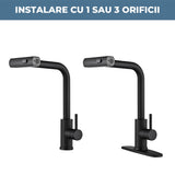 Baterie Bucatarie Elindor® Cu Dus Extractibil, Pipa Inalta, Finisaj Nichel Periat, Negru