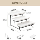 Suport Etajat Elindor® 3 Tavi Ceramica Alb, Pliabil si Stabil, Cadru Metalic Negru, pentru Deserturi, Aperitive, Fructe, Evenimente si Decor Elegant, Ideal pentru Petreceri, Aniversari, Casa Noua