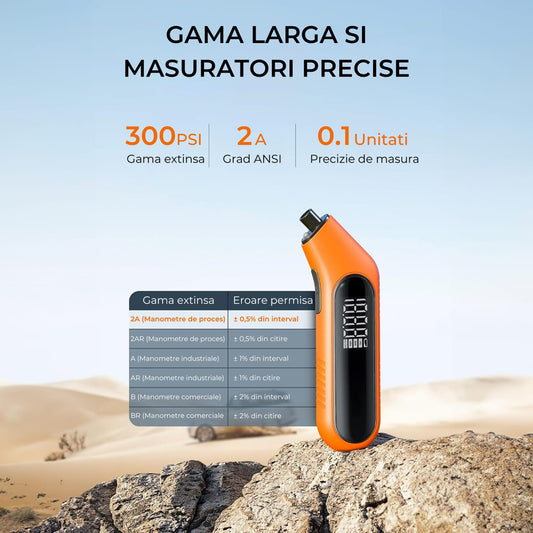 Manometru Digital Elindor® 20.7 bar, Afisaj Mare, Compatibil Schrader & Presta, 4 Unități, Baterii Incluse