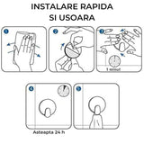 Set 4 Carlige Adezive din Otel Inoxidabil, Suporta pana la 6,8 kg, Design patrat si Colturi rotunde, Instalare Usoara, Ideal pentru Baie, Bucatarie sau Birou, Negru Mat