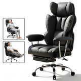 Scaun de Birou Elindor® Ergonomic, Design Contemporan, Scaun cu Spatar si Manere, din Piele PU cu Suport pentru Picioare si Lombar, cu Roti, 52 x 60 x 127 cm, Negru
