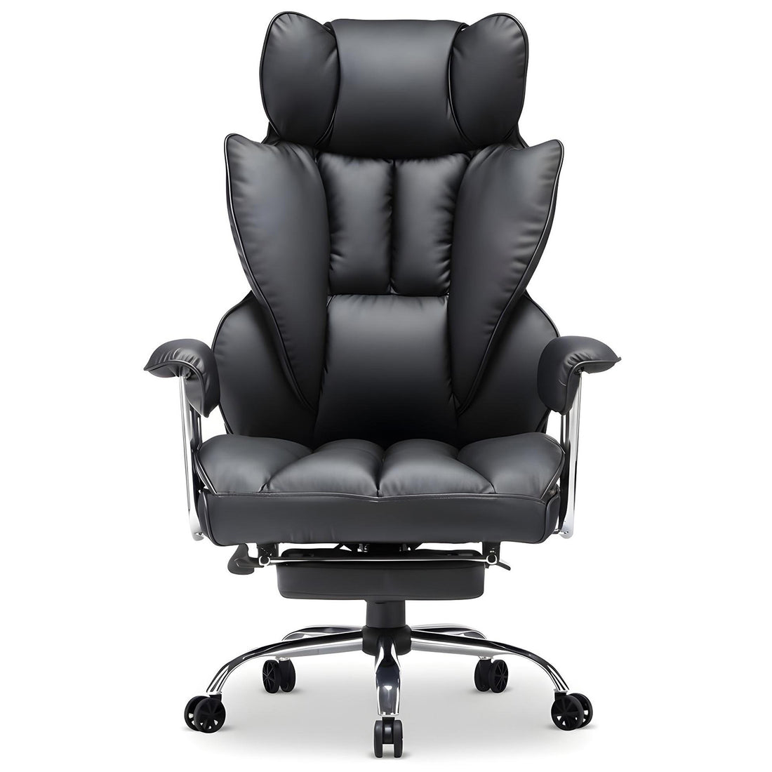 Scaun de Birou Elindor® Ergonomic, Design Contemporan, Scaun cu Spatar si Manere, din Piele PU cu Suport pentru Picioare si Lombar, cu Roti, 52 x 60 x 127 cm, Negru