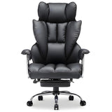 Scaun de Birou Elindor® Ergonomic, Design Contemporan, Scaun cu Spatar si Manere, din Piele PU cu Suport pentru Picioare si Lombar, cu Roti, 52 x 60 x 127 cm, Negru